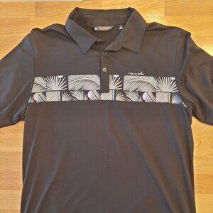 Travis Mathew Golf Shirt - Black w/ Strip Leafy Print - Men's XL